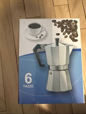 Stovetop Espresso Maker - Silver with Black Handle (6 Cup)